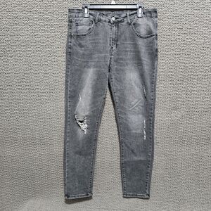 MANFINITY Men’s Gray Distressed Washed Stretch Slim Fight Jeans Size L